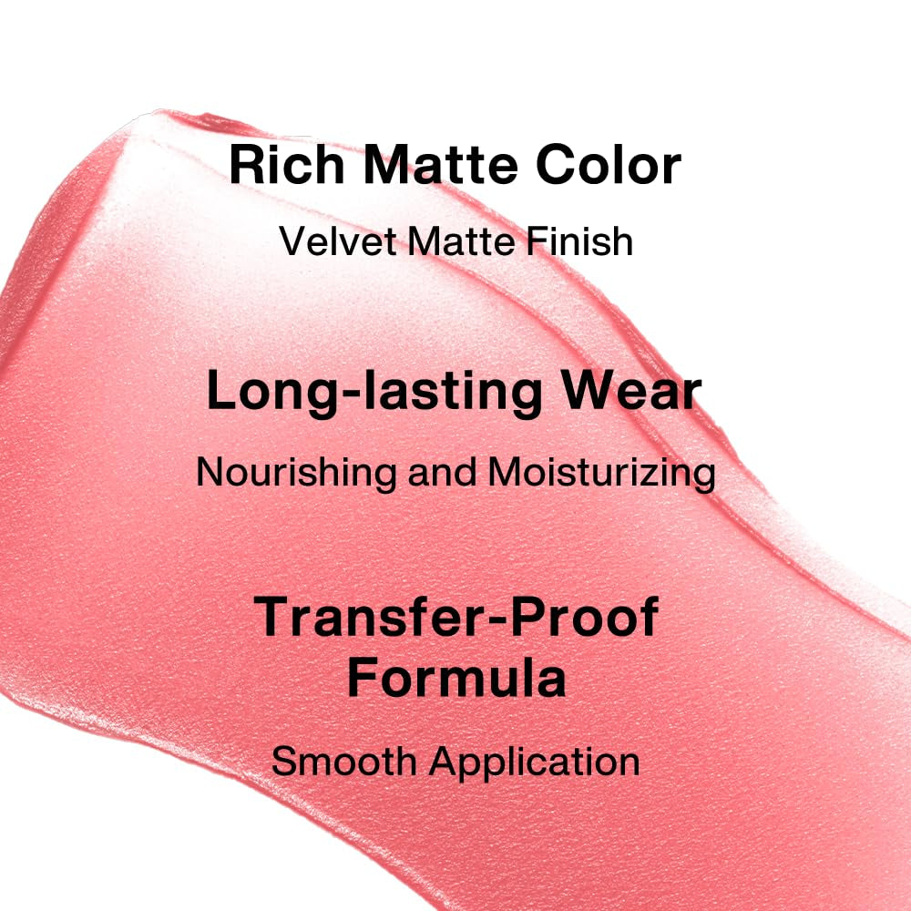 Velvet Matte Liquid Lipstick, Long-Lasting Transfer-Proof Lip Velvet Stain, Non-Sticky Waterproof Lip Tint, Smooth Silky Smudge-Proof Lip Gloss, Full Coverage, for Women Makeup, VT01