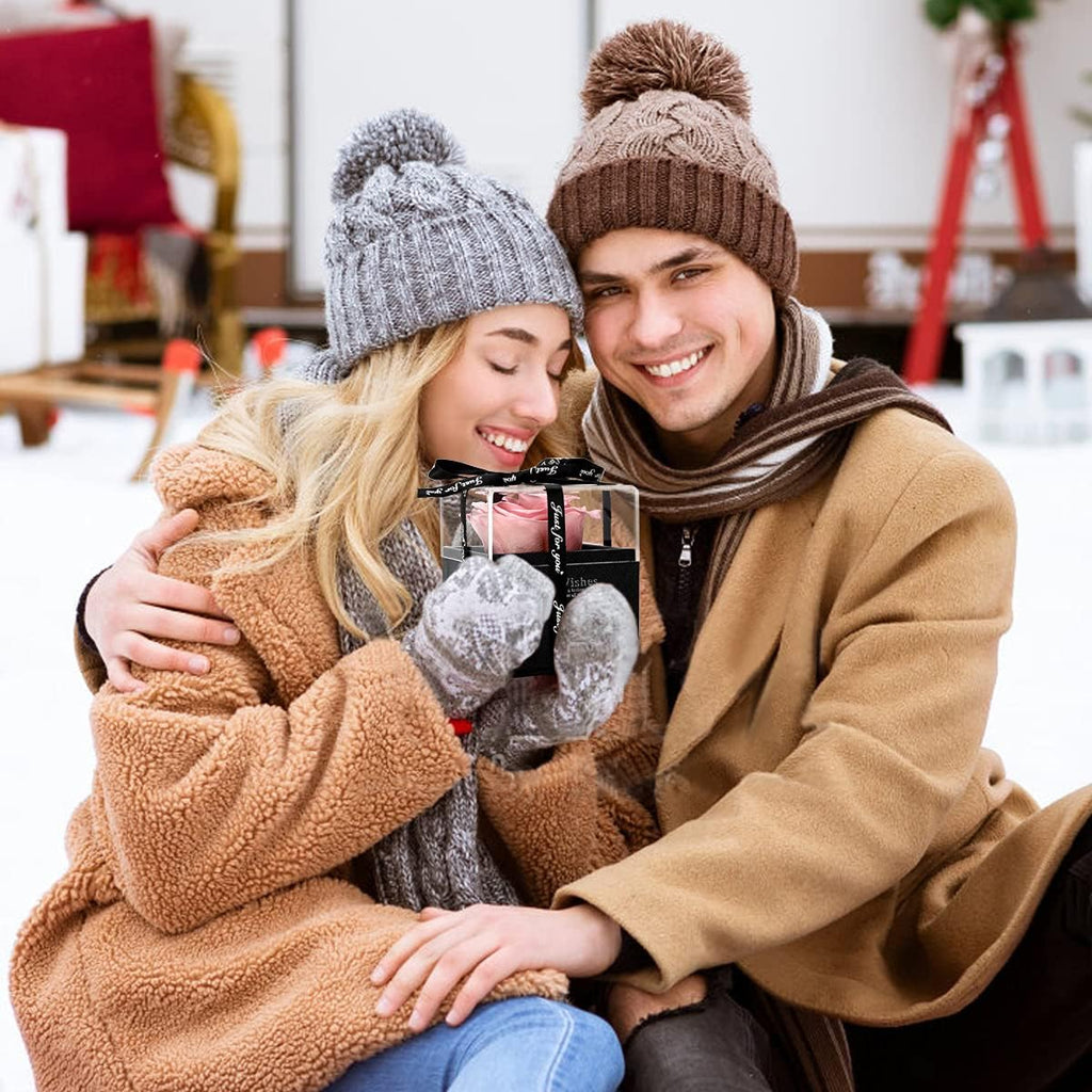 Birthday Gifts for Women,Christmas Flowers Gift for Women,Romantic Gift for Her,Preserved Real Rose with Necklace,Pink Fresh Rose in a Box,I Love You Gifts for Her