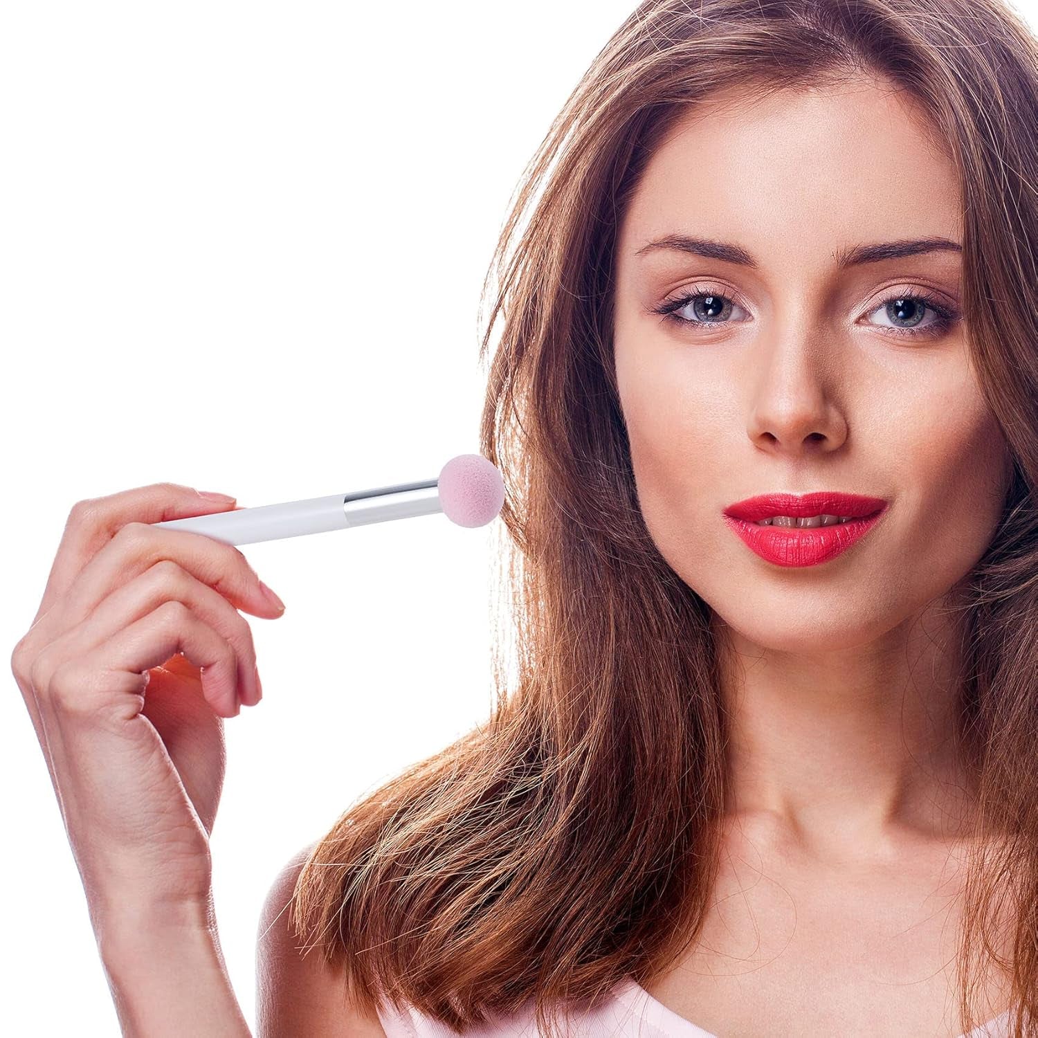 6Pcs Sponge Makeup Applicator with Handle, Sponge Eyeshadow Applicators Makeup, Eyeshadow Sponge Brush, Cotton Eye Makeup Eyeshadow Brushes for Women Girls (4.5 Inch Long) Washable