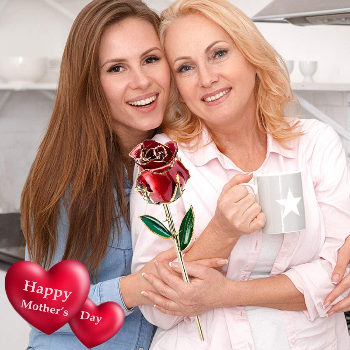 Mothers Day Rose Gifts, Gift for Mom 24K Gold Rose, Gold Plated Rose Dipped Rose Everlasting Long Stem Real Rose with Holder, Romantic Gift, Gift for Valentines Day, Mothers Day, Birthday