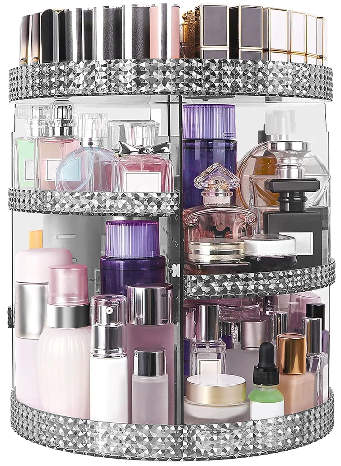360 Degree Rotating Makeup Organizer, Extra Large Capacity Cosmetic Storage Unit, Removable DIY 7 Layers Skincare Organizer, Acrylic Beauty Perfume Organizer for Vanity Countertop (Gray)