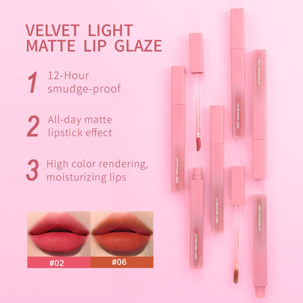 2Pcs Velvet Light Matte Lip Tints – Colorstay Lipstick Highly Pigmented, Long-Lasting Lip Stain,Moisturizing, Waterproof, Lightweight Soft Lip Cream,Smudge-Proof & Fade-Resistant