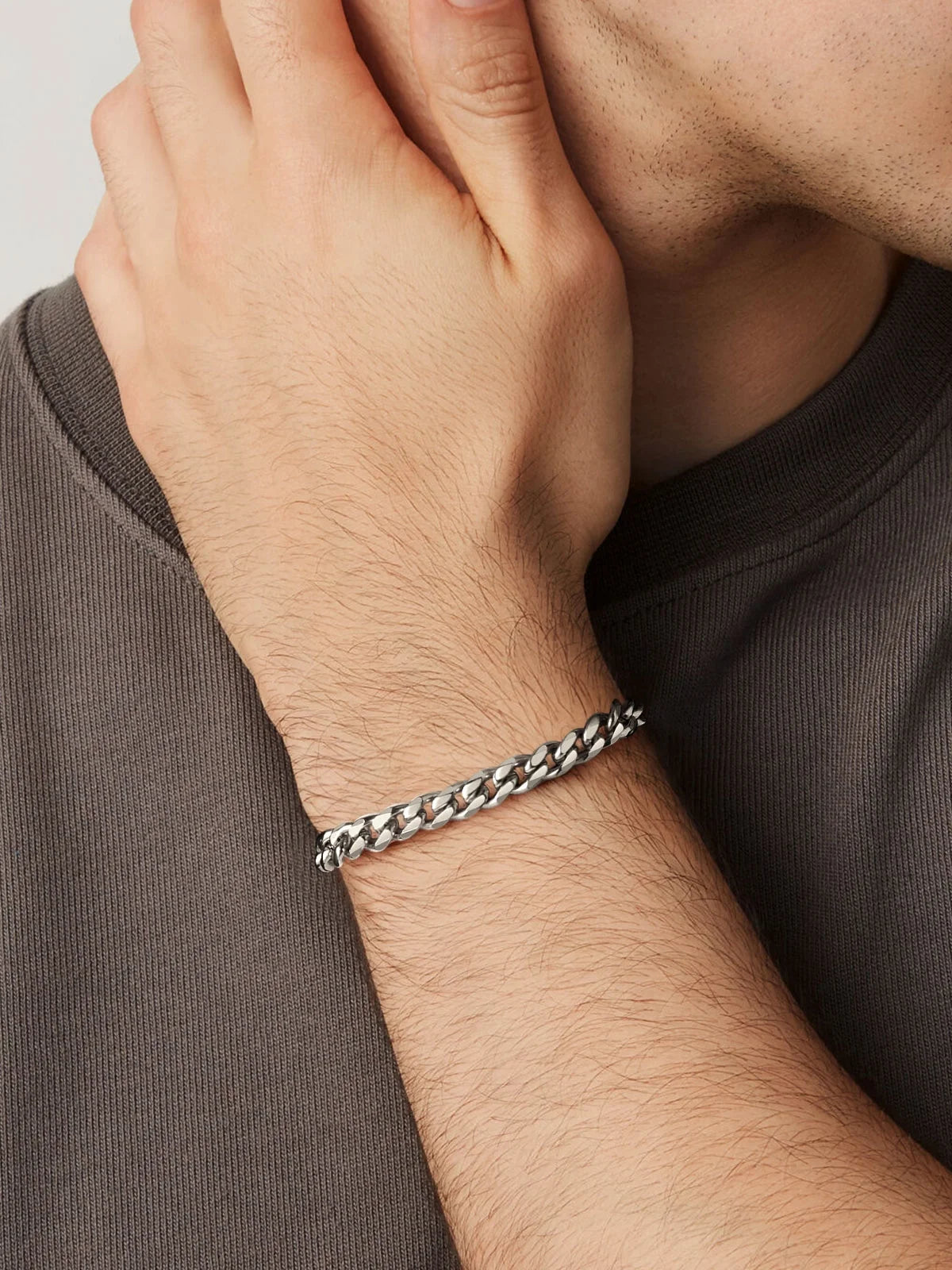 Men Chain Bracelet Cuban Stainless Steel Curb Bracelet 6MM 8.3 Inch Wrist Bracelet Mens Silver Jewelry
