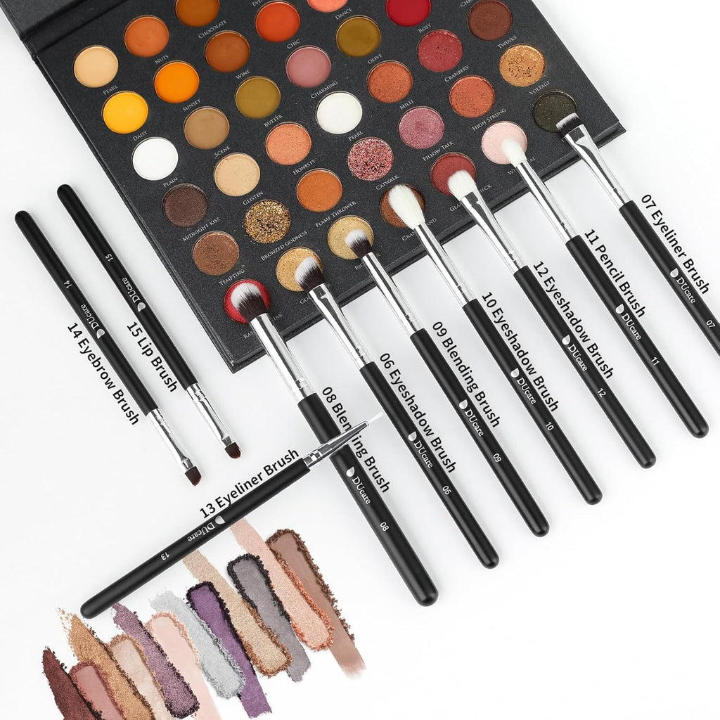 Makeup Brushes with Bag,15Pcs Christmas Makeup Brush Set Travel Kabuki Foundation Blending Blush Eyeliner Shadow Brow Concealer Brushes Kit