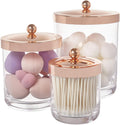 3-Pack Premium Quality Qtip and Cotton Ball Holders | 15-Oz to 60-Oz Clear Plastic Apothecary Jars with Matte Rose Gold Lids | Perfect Containers for Bathroom and Vanity