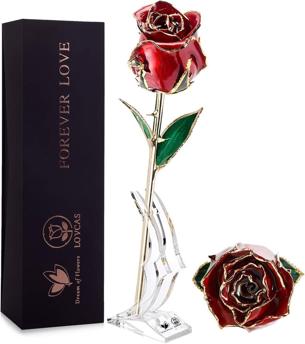 Mothers Day Rose Gifts, Gift for Mom 24K Gold Rose, Gold Plated Rose Dipped Rose Everlasting Long Stem Real Rose with Holder, Romantic Gift, Gift for Valentines Day, Mothers Day, Birthday