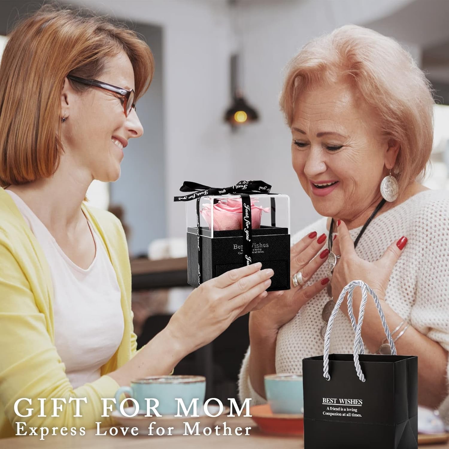 Birthday Gifts for Women,Christmas Flowers Gift for Women,Romantic Gift for Her,Preserved Real Rose with Necklace,Pink Fresh Rose in a Box,I Love You Gifts for Her