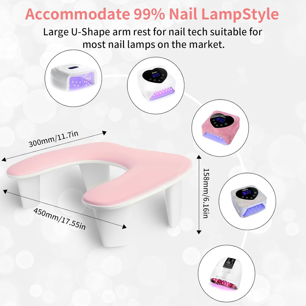 Arm Rest for Nails Tech,U Shaped Soft PU Leather Nail Arm Rest,Ergonomic Slope Angle Hand Rest for Nails Tech,Professional Salon Manicure Arm Rest Cushion., Pink