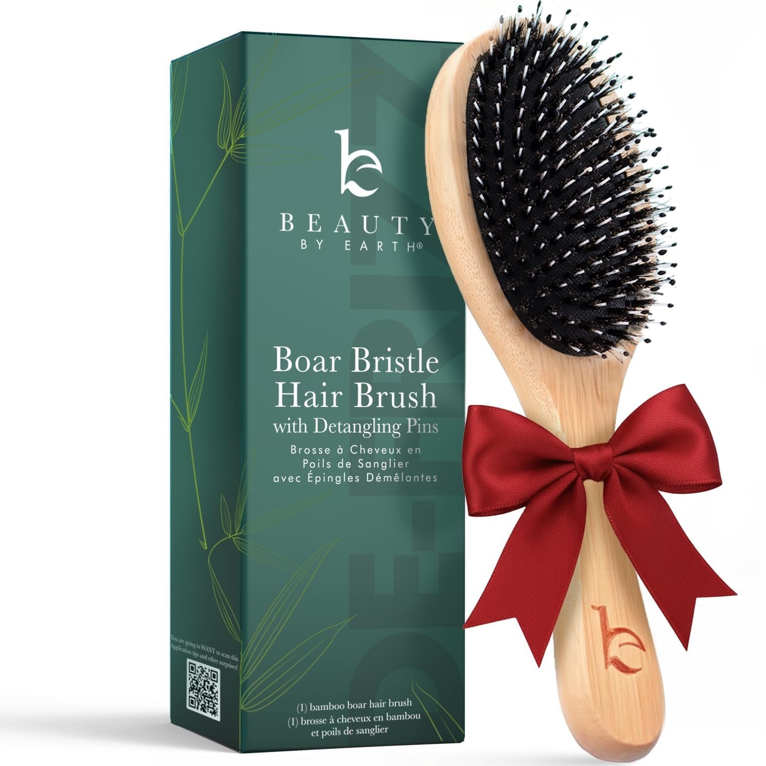 Boar Bristle Hair Brush - Smoothes & Detangles All Hair Types, Hairbrush for Women, Men & Kids, Brush for Thick Hair, Distributes Oils for Natural Shine & Stimulates Scalp