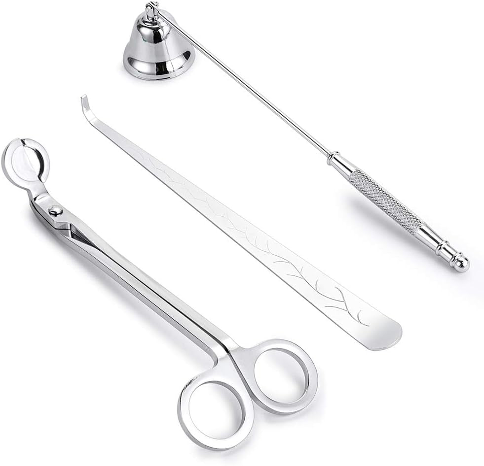 3 in 1 Candle Accessory Set - Candle Wick Trimmer, Candle Wick Dipper, Candle Wick Snuffer, Candle Care Tools Gift for Candle Lovers (Silver Tone)