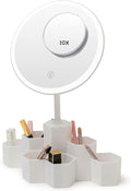 Lighted Table Makeup Mirror with LED Lights, Portable Vanity Desk Mirror with 10X Magnifying，Rechargeable Smart Cosmetic Mirror,White
