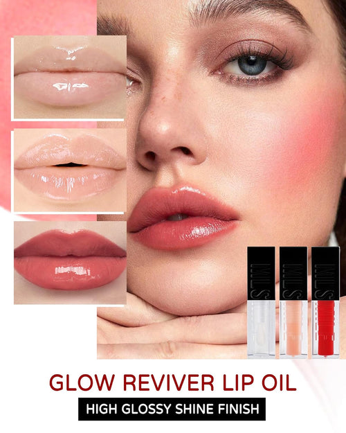 3 Colors Glow Reviver Lip Oil Set, Hydrating Tinted Lip Glow Oil Plumping Lip Gloss for High-Shine Finish,Moisturizing Glossy Lip Oil Gloss for Women Lip Care and Dry Lips-Set A