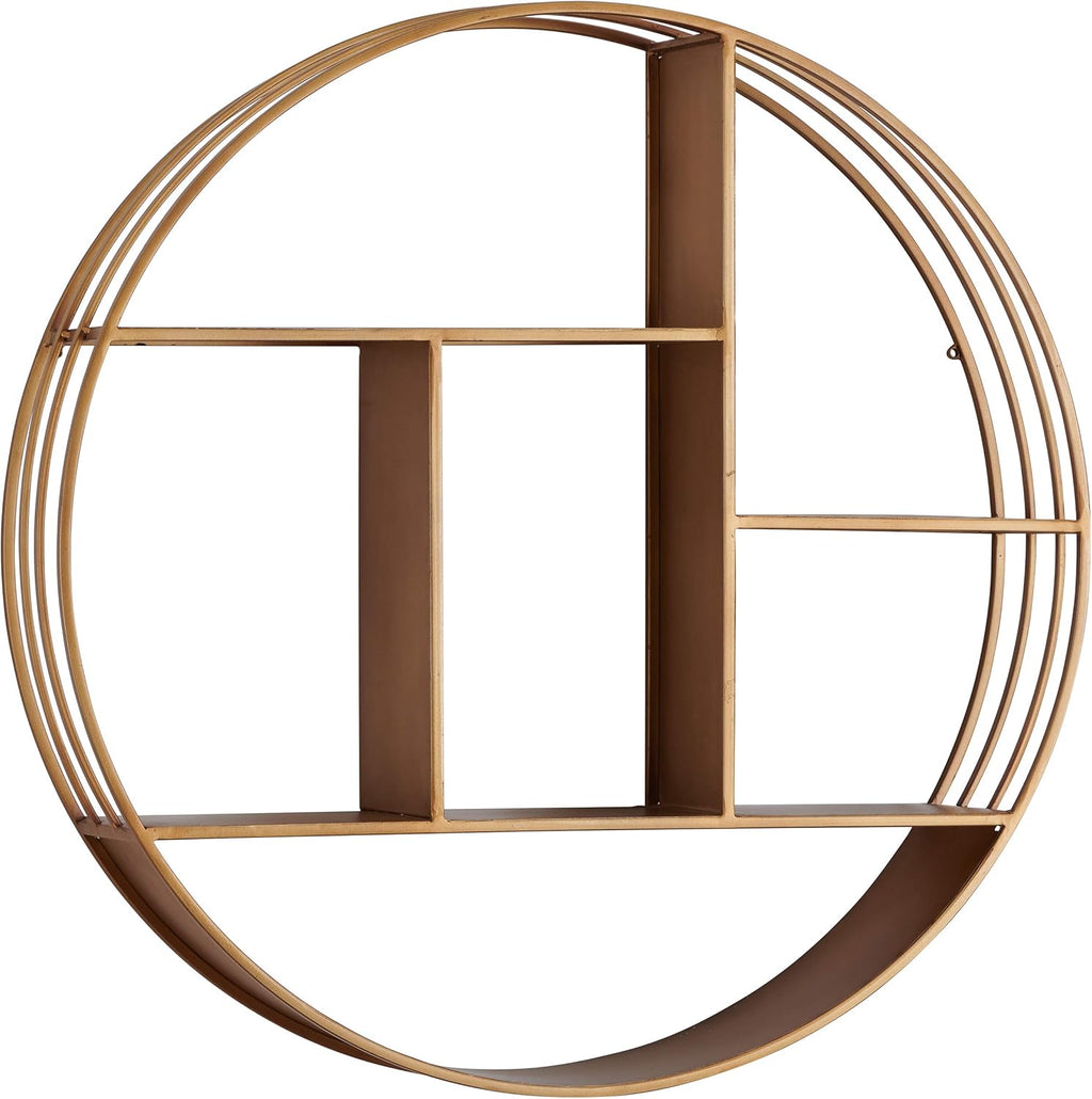 & Co. Gold Brooklyn Wall Shelf, round 3 Tier Wall Mounted Floating Shelf for Bathroom, Bedroom, Living Room Decor, Metal, Industrial, 27.5 Inches