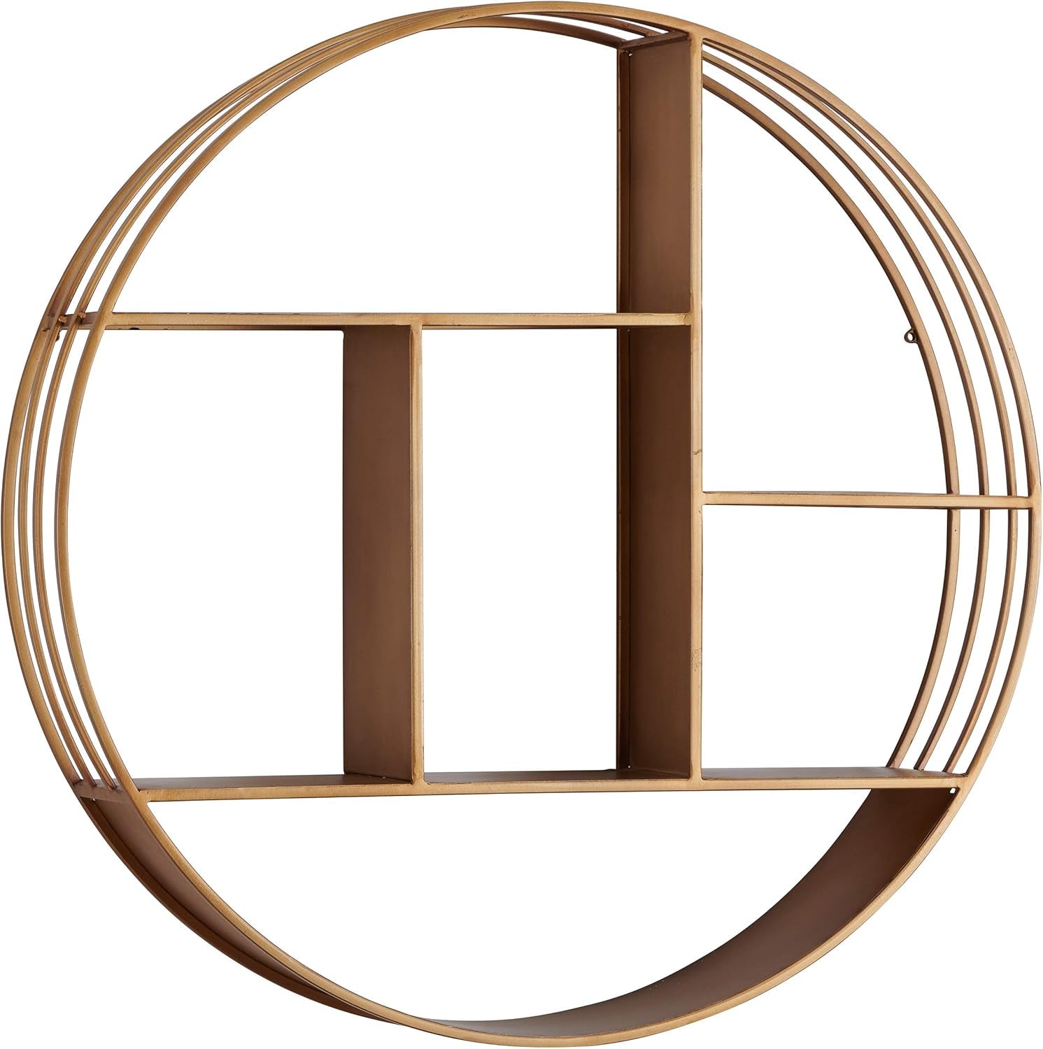 & Co. Gold Brooklyn Wall Shelf, round 3 Tier Wall Mounted Floating Shelf for Bathroom, Bedroom, Living Room Decor, Metal, Industrial, 27.5 Inches