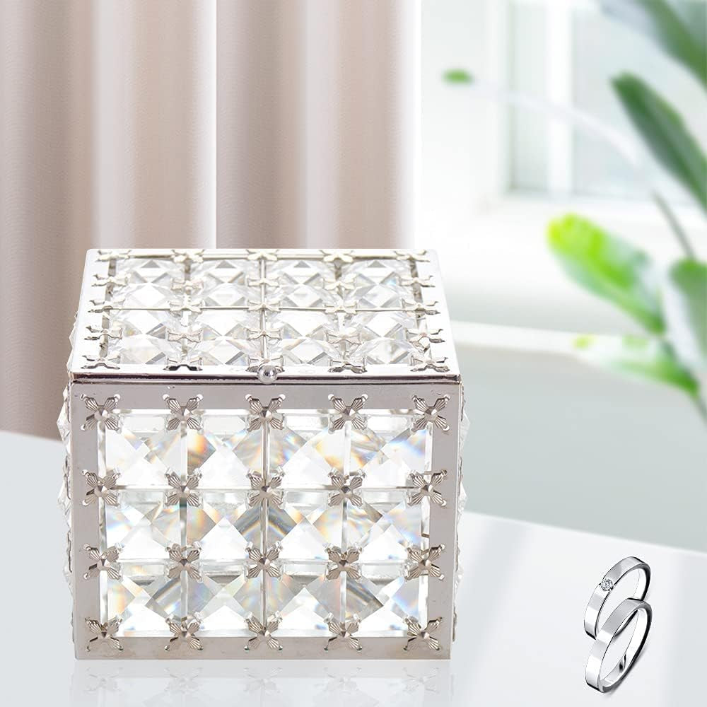 Square Crystal Jewelry Box Trinket Organizer Earrings Rings Box Treasure Storage Keepsake Mirror Surface with Lid,Mothers Day Gifts,Valentines Gift