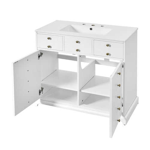 36'' Bathroom Vanity with Ceramic Sink Combo, Solid Wood Frame