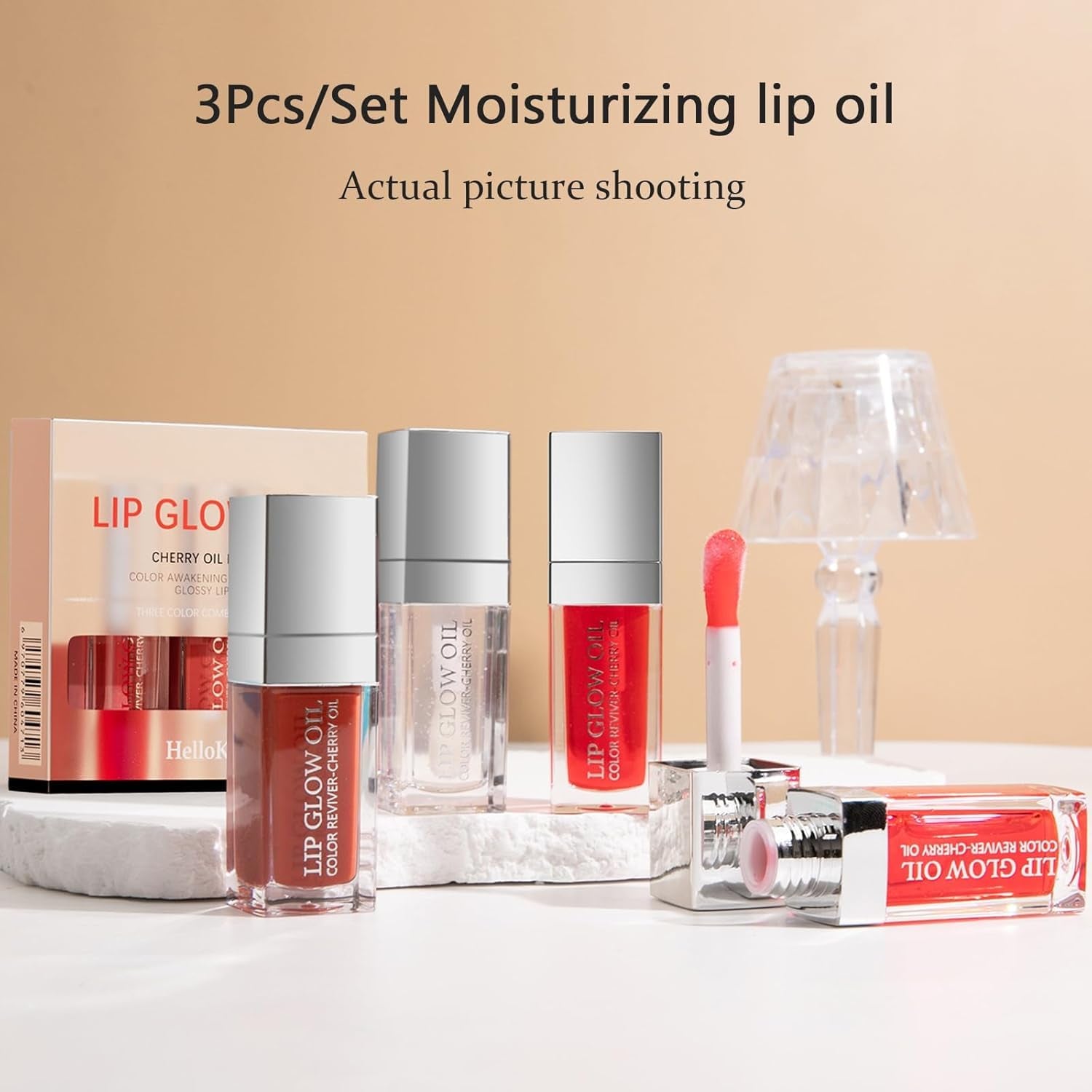 3 Colors Tinted Plumping Lip Oil Gloss Set, Fat Lip Oil Drip Lip Glow Oil,Ultra-Hydrating & Nourishing Lip Care Lip Tint, Smooth Glossy Shiny Transparent Lip Gloss Plumping Lip Care(Set A)