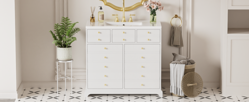 36'' Bathroom Vanity with Ceramic Sink Combo, Solid Wood Frame