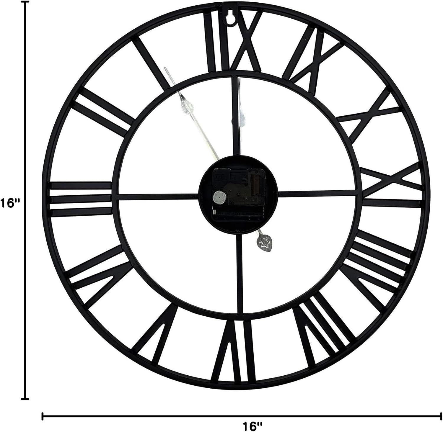 16" Wall Clocks, Large Modern Metal round Silent Clocks, Roman Numeral Indoor Decorative Clocks for Living Room Kitchen Bedroom Office Farmhouse (Black)