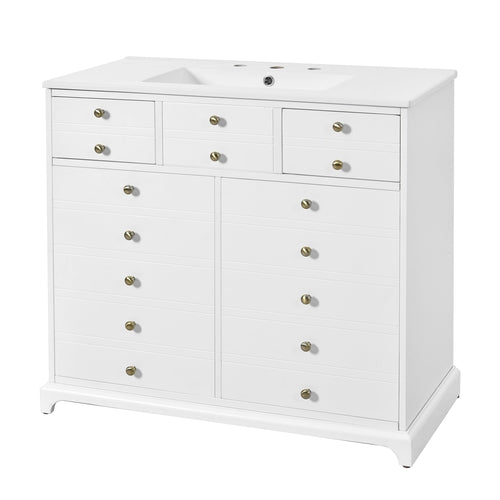 36'' Bathroom Vanity with Ceramic Sink Combo, Solid Wood Frame