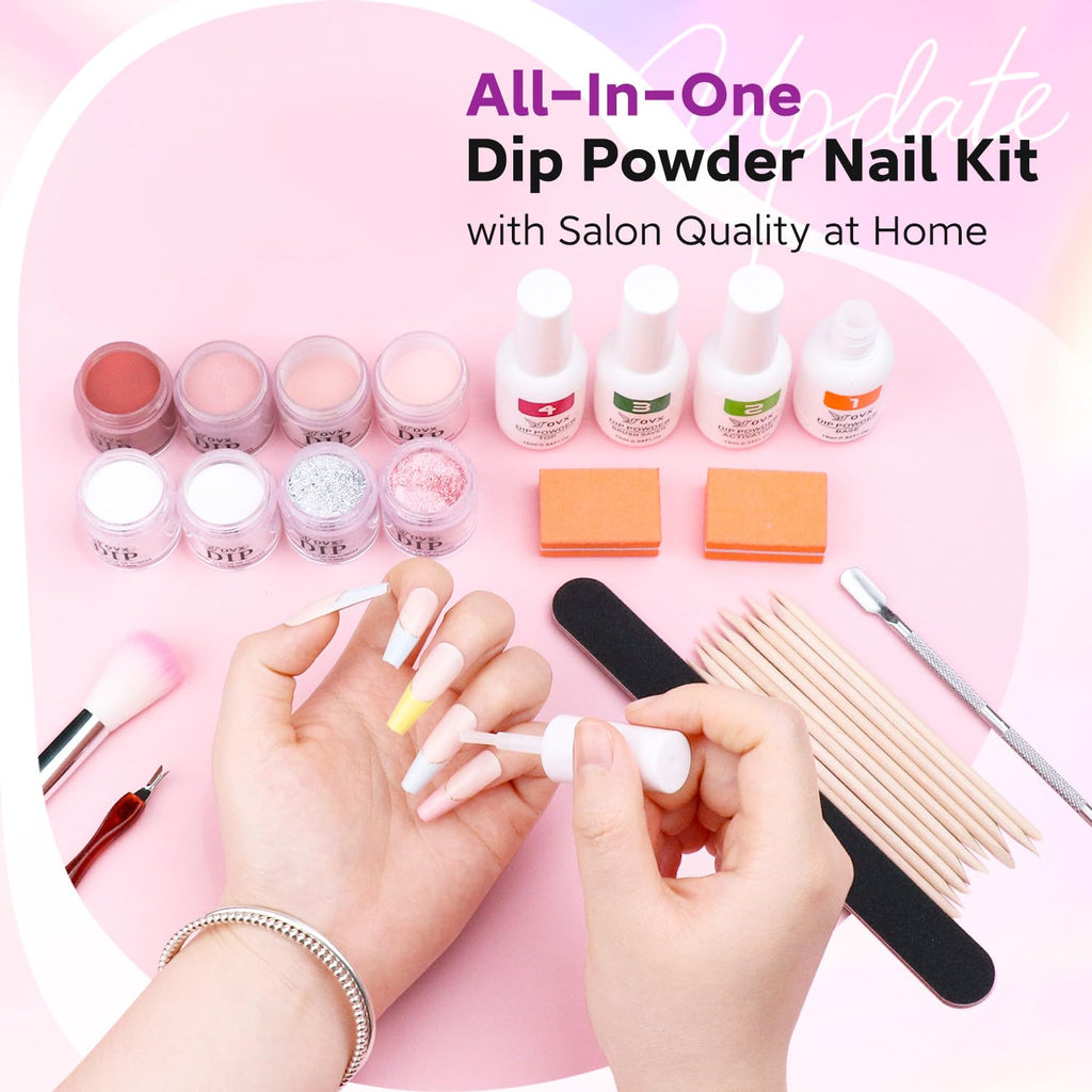 Dip Powder Nail Kit - 8 Colors Starter Set with Liquid, Recycling Tray for Beginners, Home and Salon Manicure Art
