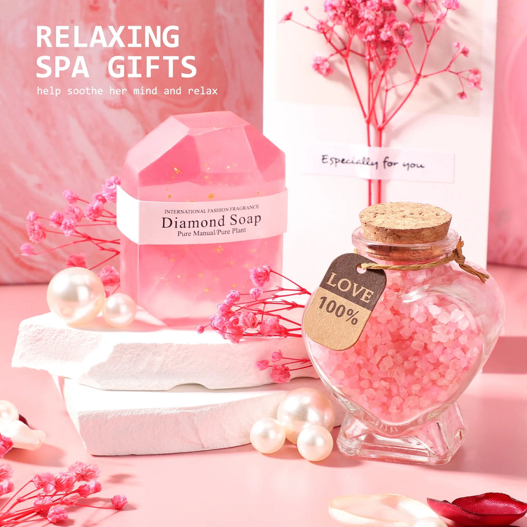 Gift Baskets Set for Women, 10 Pack Bath and Body Set for Christmas Holiday Birthday Gift, Pink