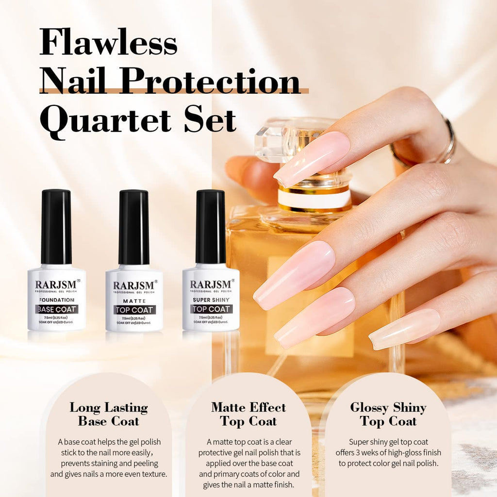 Matte Gel Top Coat and Base Coat Glossy Shine Top Coat Gel Nail Polish 7.5Ml 3PCS Set UV LED Curing Required Shiny Gel Polish Long Lasting Soak off Home DIY Salon Manicure