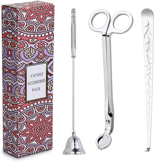 3 in 1 Candle Accessory Set - Candle Wick Trimmer, Candle Wick Dipper, Candle Wick Snuffer, Candle Care Tools Gift for Candle Lovers (Silver Tone)