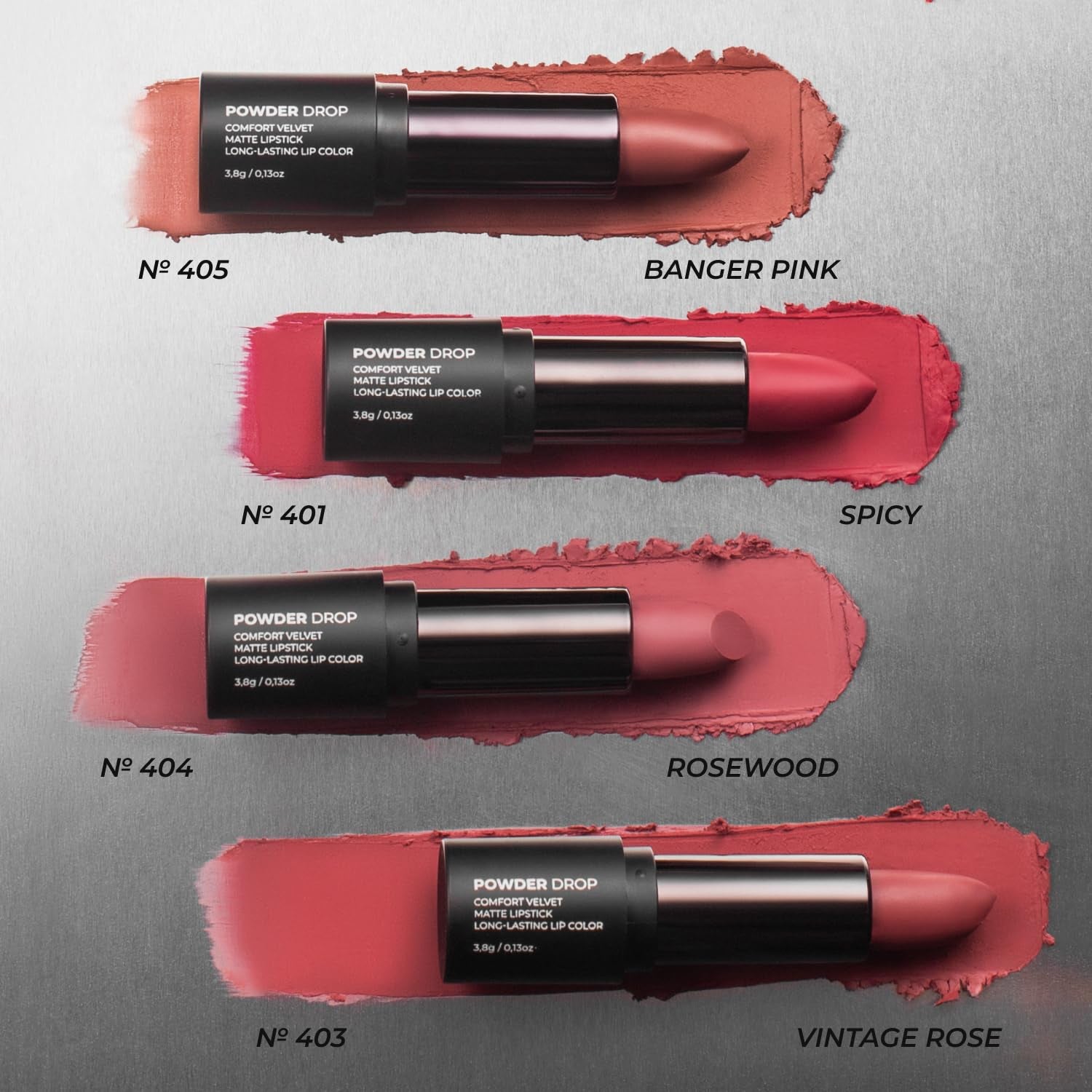 Powder Drop Lipstick Long Lasting Matte Lipstick with Creamy & Hydrating Formula, Buildable Finish Vintage Rose