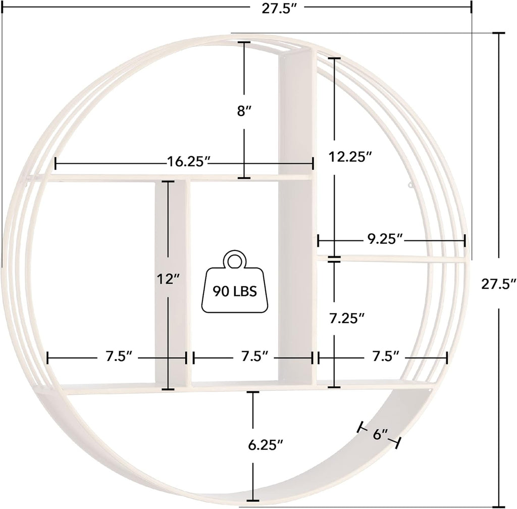 & Co. Gold Brooklyn Wall Shelf, round 3 Tier Wall Mounted Floating Shelf for Bathroom, Bedroom, Living Room Decor, Metal, Industrial, 27.5 Inches