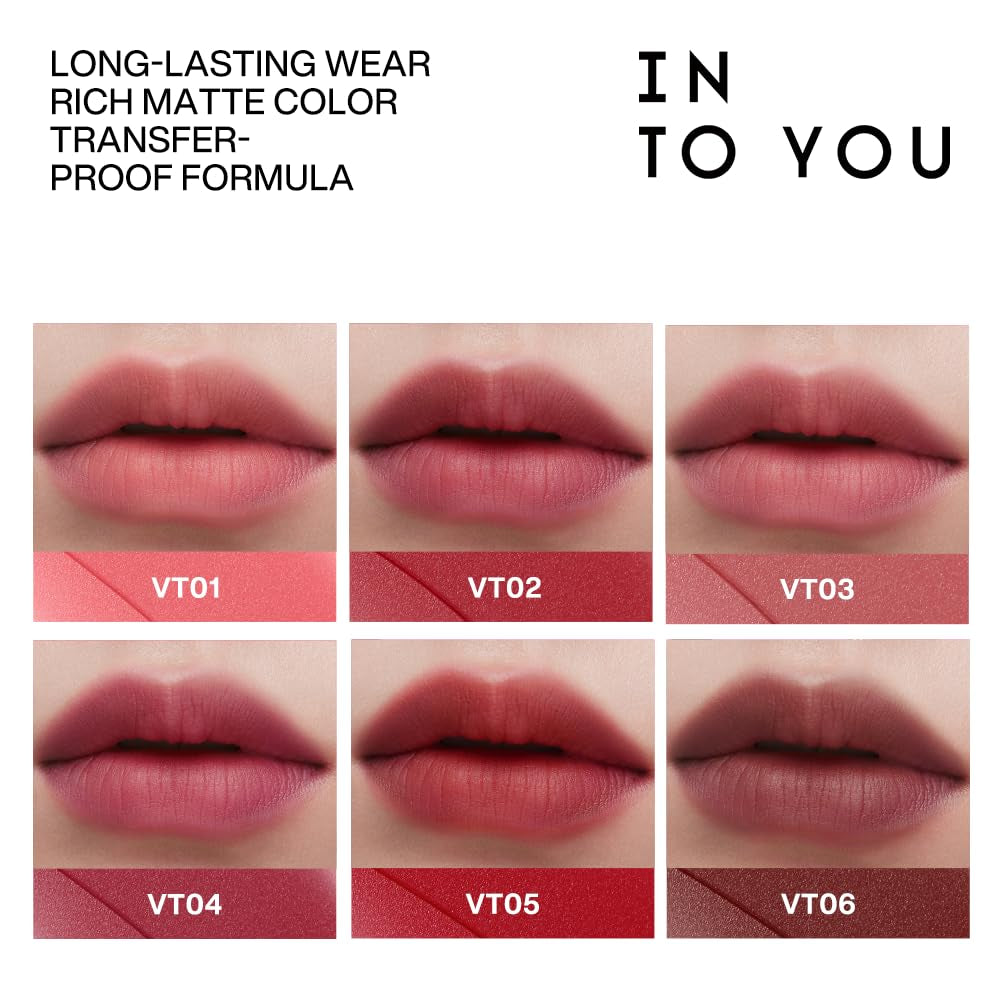 Velvet Matte Liquid Lipstick, Long-Lasting Transfer-Proof Lip Velvet Stain, Non-Sticky Waterproof Lip Tint, Smooth Silky Smudge-Proof Lip Gloss, Full Coverage, for Women Makeup, VT01