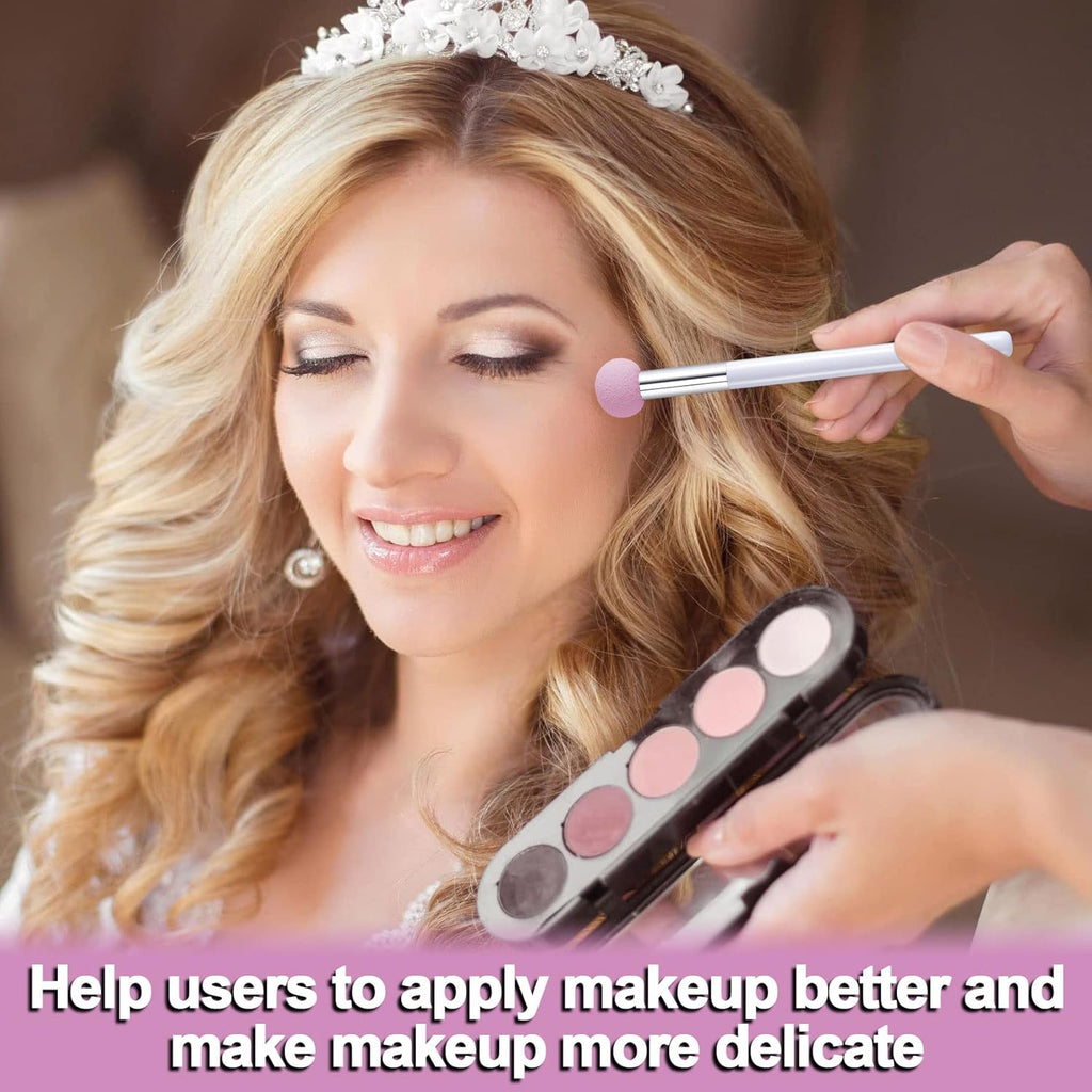 6Pcs Sponge Makeup Applicator with Handle, Sponge Eyeshadow Applicators Makeup, Eyeshadow Sponge Brush, Cotton Eye Makeup Eyeshadow Brushes for Women Girls (4.5 Inch Long) Washable