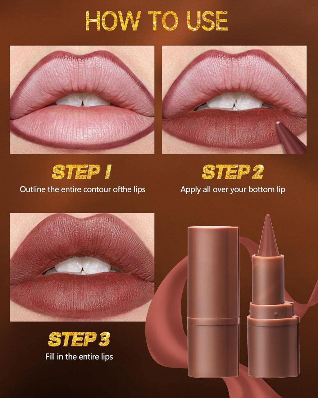 2 in 1 Lip Liner Lipstick, Dusk Brown Lipliner Lipgloss,Velvet Matte Sharpened Head Tint Lipstain,Long Lasting Waterproof,Highly Pigmented Tinted Lip Balm, Christmas Makeup Gift for Women Girl-02