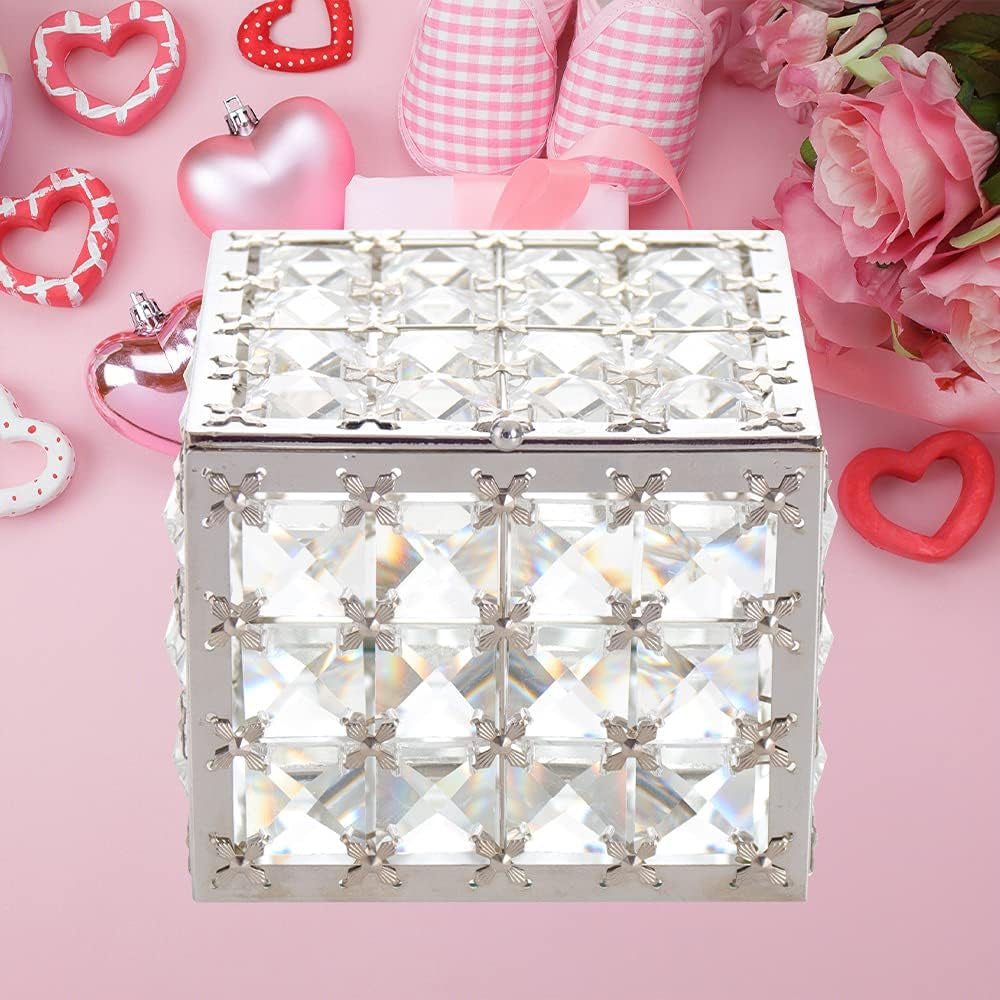 Square Crystal Jewelry Box Trinket Organizer Earrings Rings Box Treasure Storage Keepsake Mirror Surface with Lid,Mothers Day Gifts,Valentines Gift