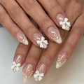 24Pcs Almond Shaped Artificial Nails - French Tips with Cute Bow Charms Design - Nude Pink Acrylic Nails for Women & Girls