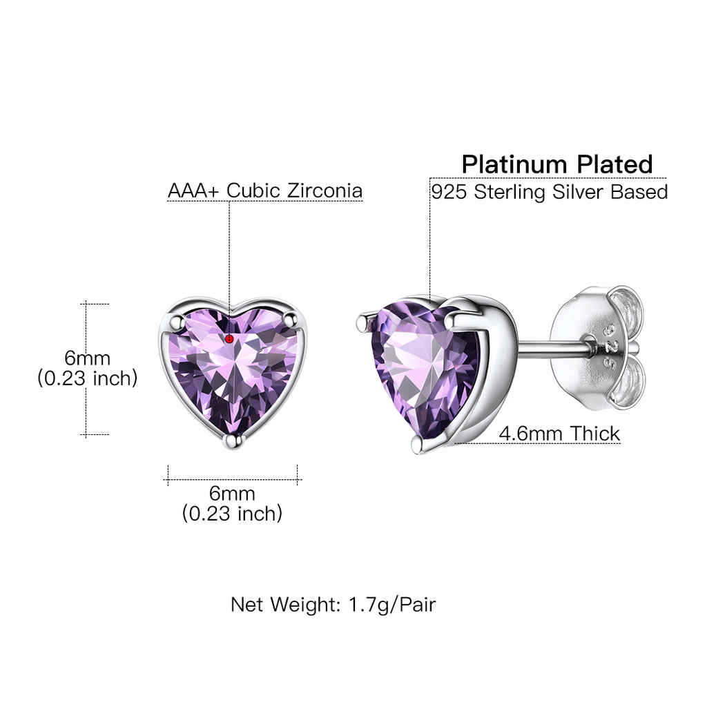 Silver Earrings for Women 925 Sterling Silver Heart Birthstone Stud Earrings Birthday Jewelry Gift