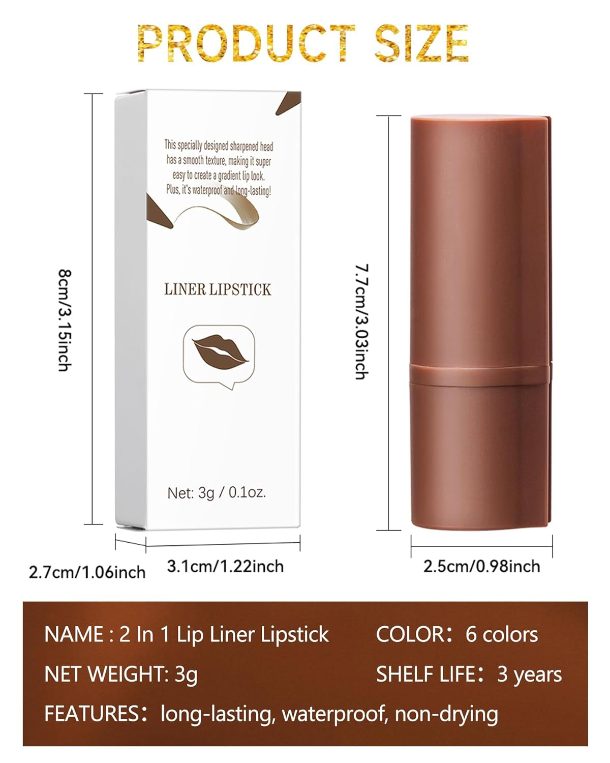 2 in 1 Lip Liner Lipstick, Dusk Brown Lipliner Lipgloss,Velvet Matte Sharpened Head Tint Lipstain,Long Lasting Waterproof,Highly Pigmented Tinted Lip Balm, Christmas Makeup Gift for Women Girl-02