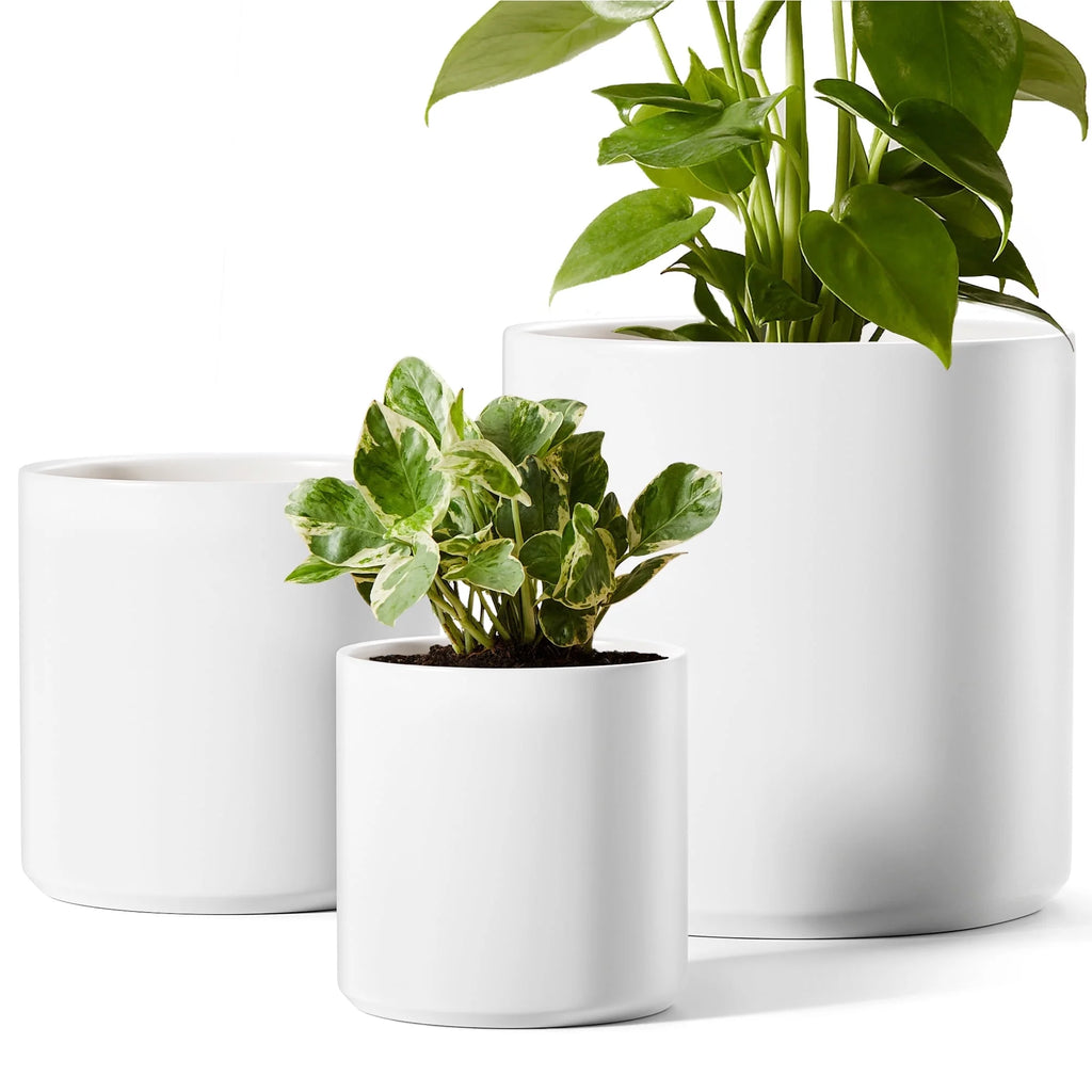 Set of 3 (10"+8"+6") Plant Pots with Drainage Hole & Plug for Indoor & Patio Decor, White Indoor Plant Pots