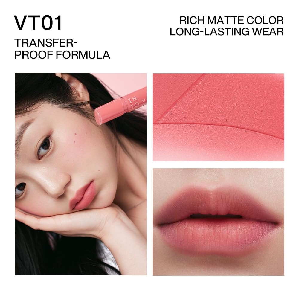 Velvet Matte Liquid Lipstick, Long-Lasting Transfer-Proof Lip Velvet Stain, Non-Sticky Waterproof Lip Tint, Smooth Silky Smudge-Proof Lip Gloss, Full Coverage, for Women Makeup, VT01