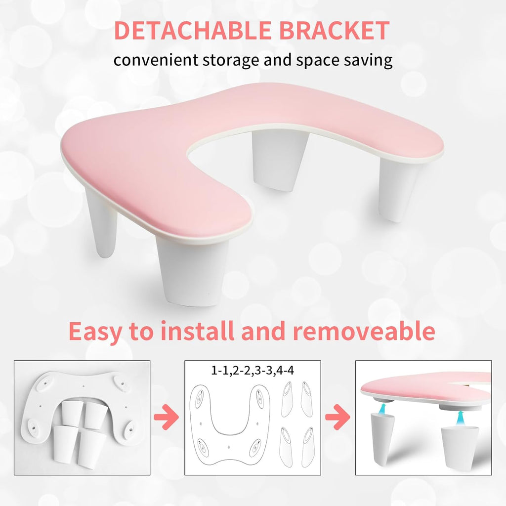 Arm Rest for Nails Tech,U Shaped Soft PU Leather Nail Arm Rest,Ergonomic Slope Angle Hand Rest for Nails Tech,Professional Salon Manicure Arm Rest Cushion., Pink