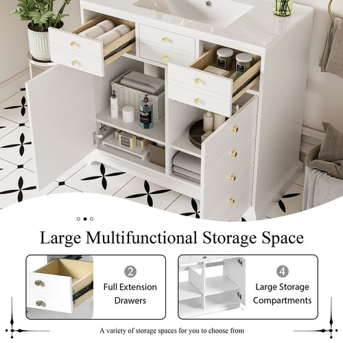 36'' Bathroom Vanity with Ceramic Sink Combo, Solid Wood Frame