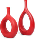 Samawi Red Ceramic Vase Set of 2 - Flower Bud Vases for Home Decor - Modern Living Room Table Decorative Vases