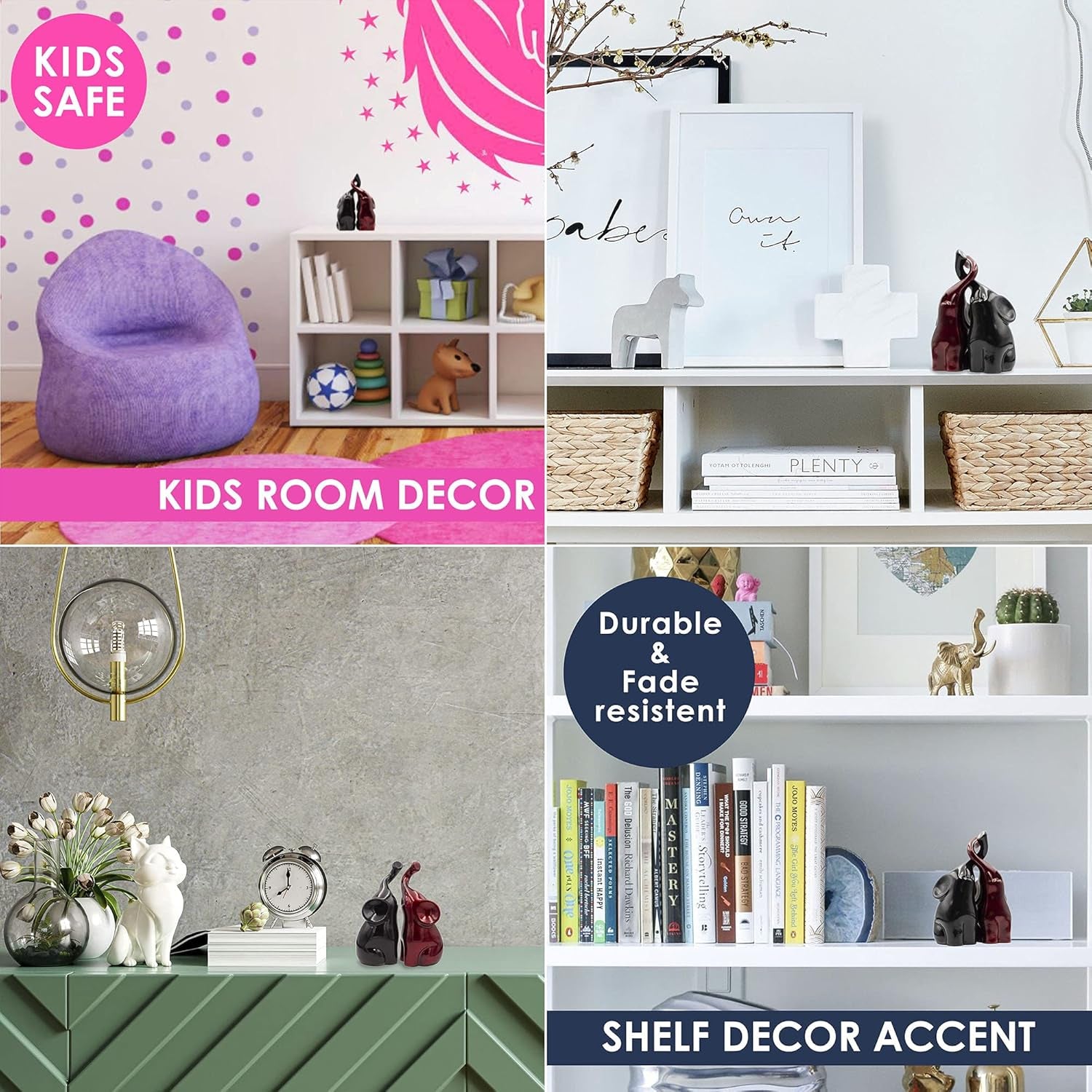 Black and Red Trunk-Up Elephant Pair Statues - Polystone Decor Figurines - Un Par De Elefantes Para Decoracion Casa