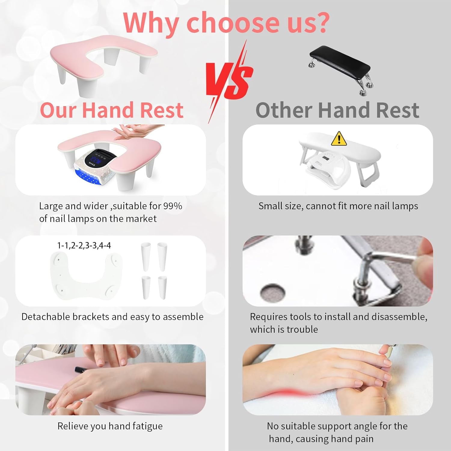 Arm Rest for Nails Tech,U Shaped Soft PU Leather Nail Arm Rest,Ergonomic Slope Angle Hand Rest for Nails Tech,Professional Salon Manicure Arm Rest Cushion., Pink