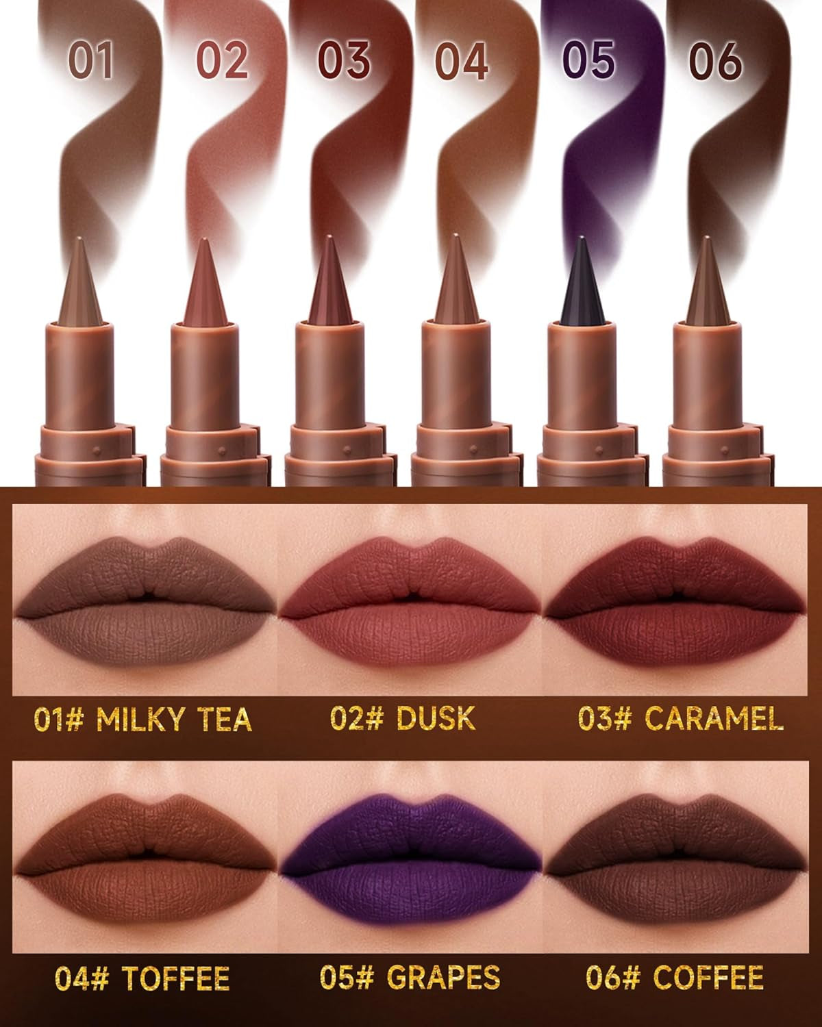 2 in 1 Lip Liner Lipstick, Dusk Brown Lipliner Lipgloss,Velvet Matte Sharpened Head Tint Lipstain,Long Lasting Waterproof,Highly Pigmented Tinted Lip Balm, Christmas Makeup Gift for Women Girl-02