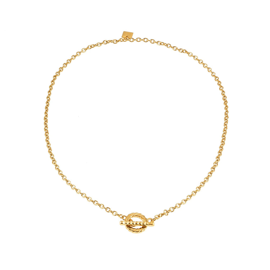 KETCHIGAN Gold: Classic Chain with Textured T-Bar & Ring Pendant Necklace