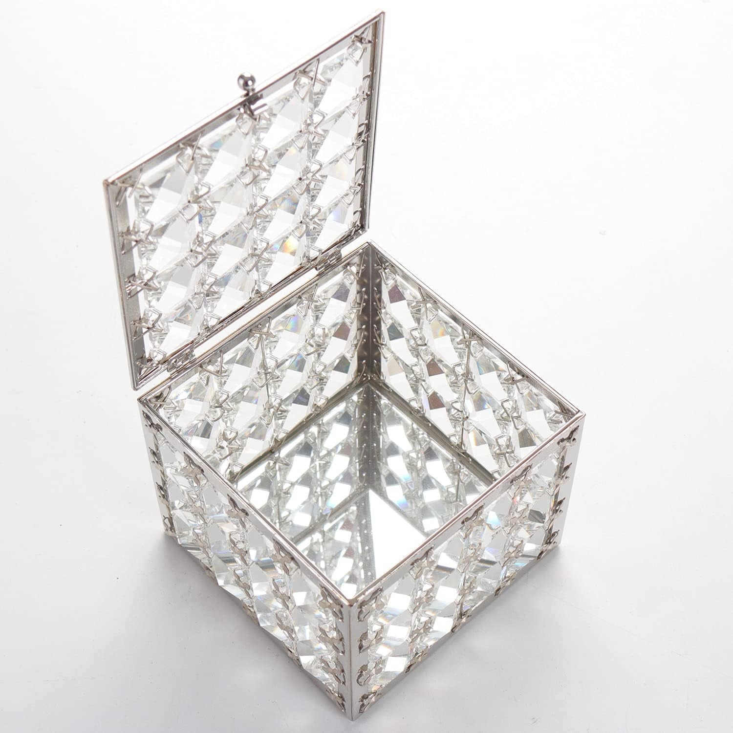 Square Crystal Jewelry Box Trinket Organizer Earrings Rings Box Treasure Storage Keepsake Mirror Surface with Lid,Mothers Day Gifts,Valentines Gift