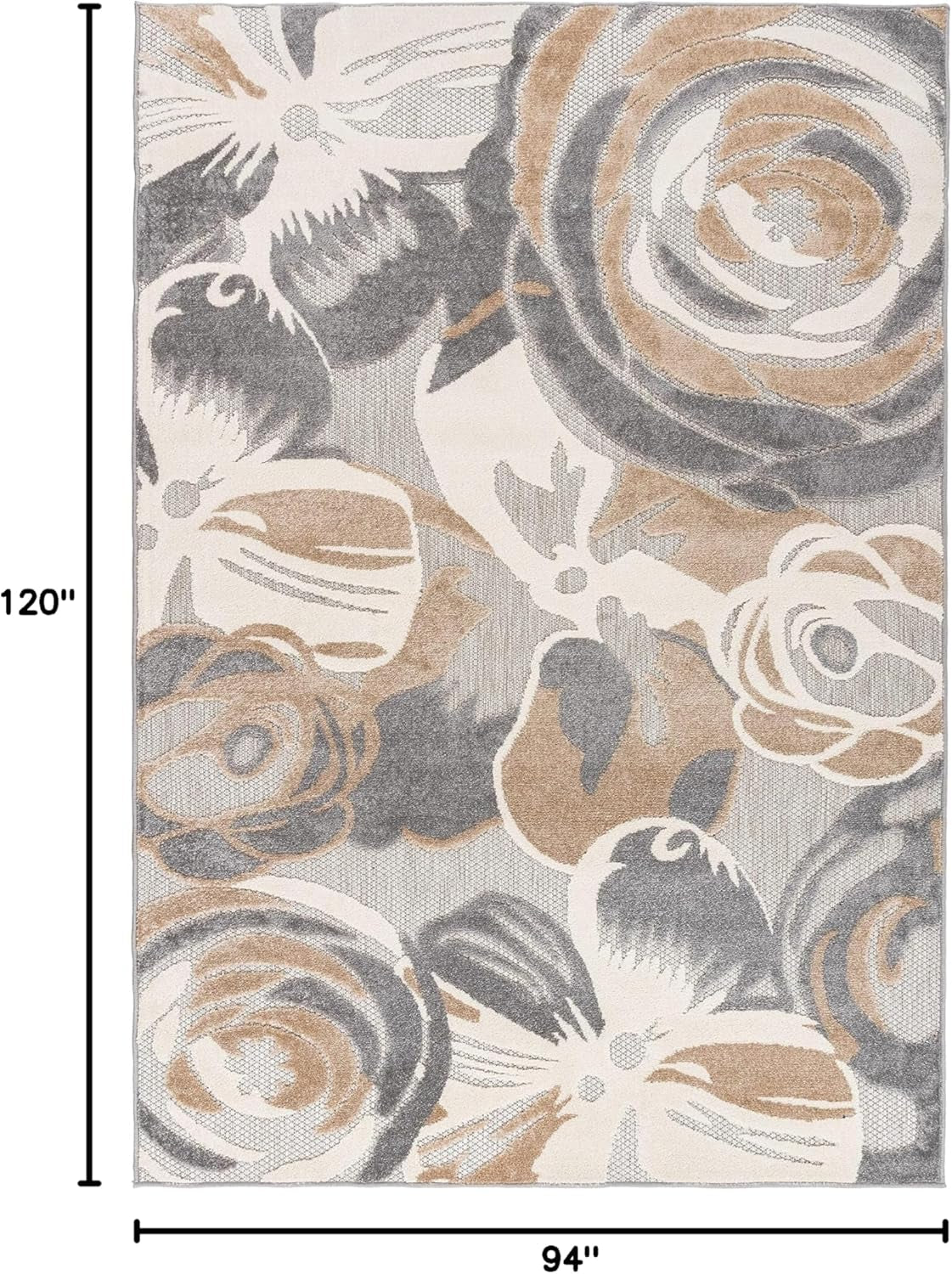 Ravenna Modern Large Floral Flowers Indoor/Outdoor Area Rug 7'10" X 10' Gray
