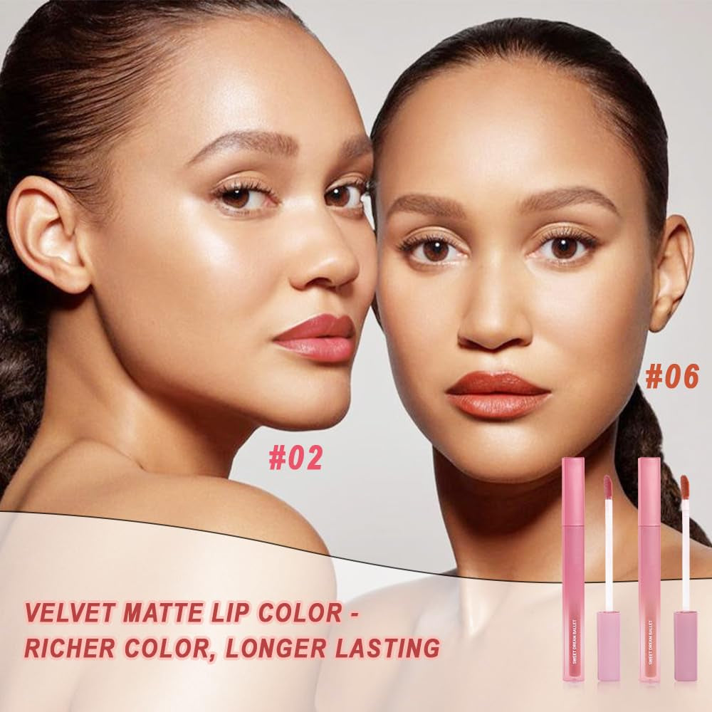 2Pcs Velvet Light Matte Lip Tints – Colorstay Lipstick Highly Pigmented, Long-Lasting Lip Stain,Moisturizing, Waterproof, Lightweight Soft Lip Cream,Smudge-Proof & Fade-Resistant