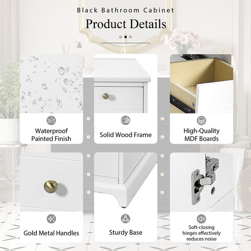 36'' Bathroom Vanity with Ceramic Sink Combo, Solid Wood Frame